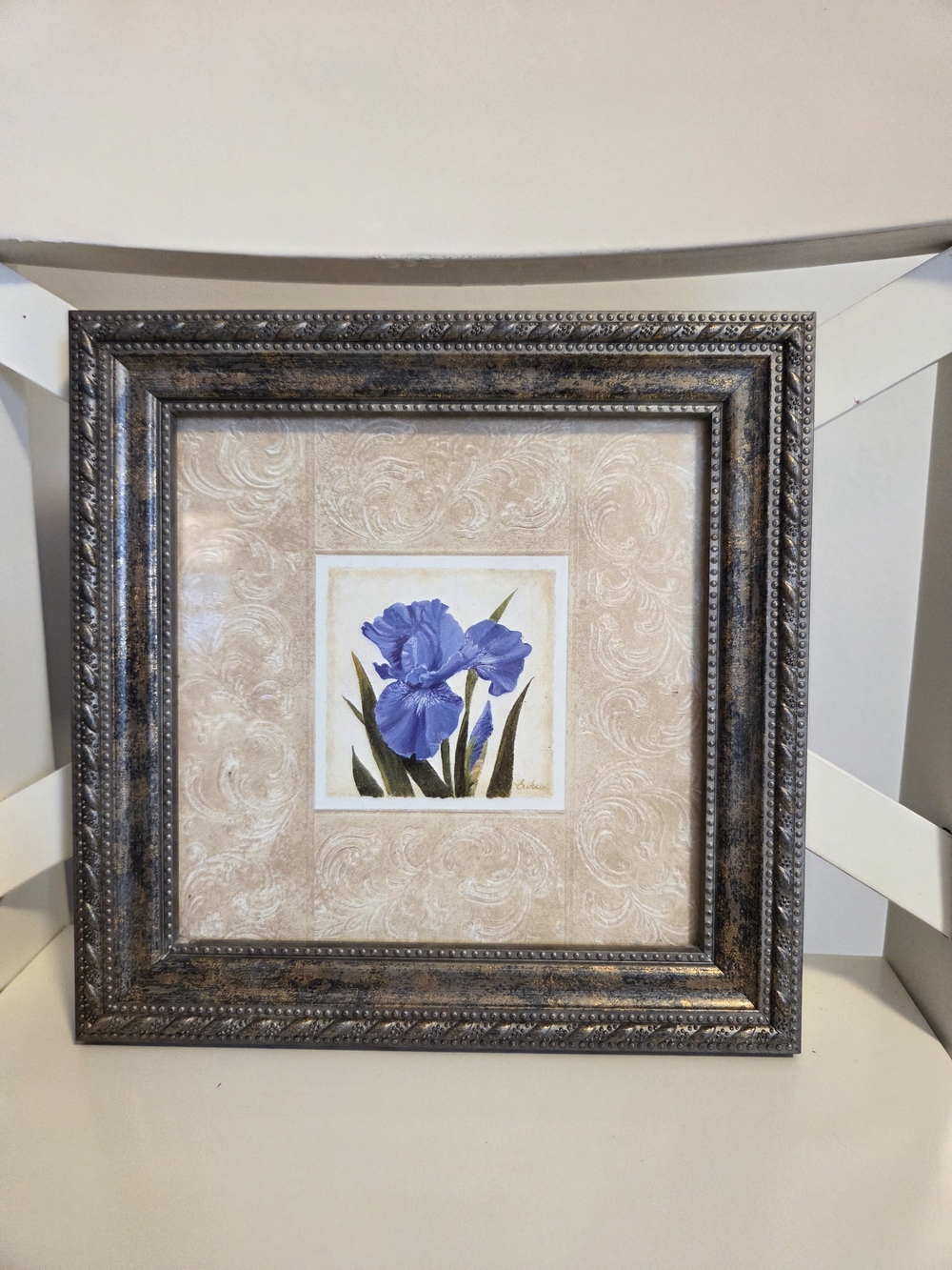 Framed Blue Iris Floral Wall Art - Neutral Mat
